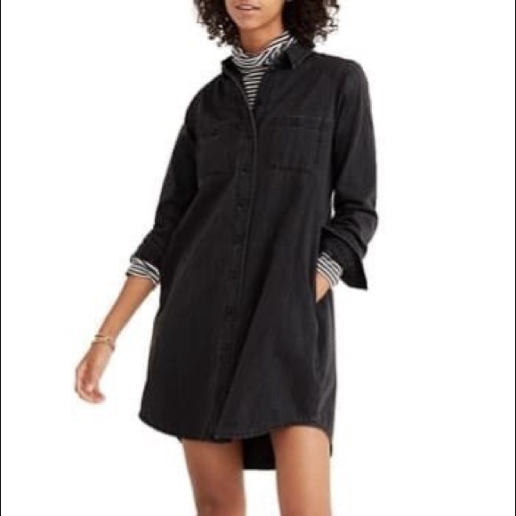 madewell black denim shirt dress